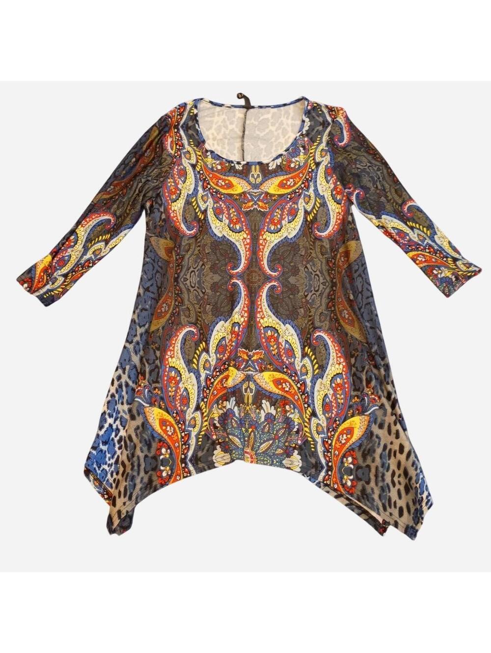 Boho Paisley Animal Print Handkerchief Tunic | White Mark 1XL - Picture 2 of 8